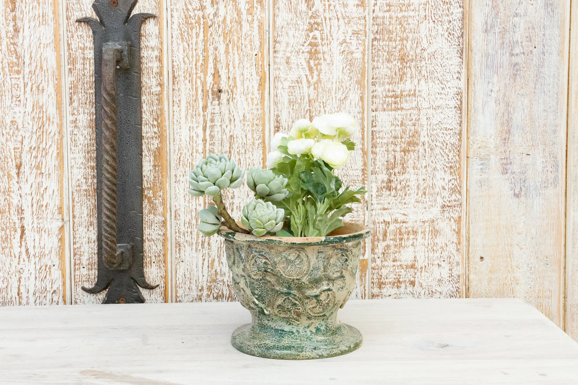 Antique Glazed Asian Floral Ceramic Pot 2 Antique Glazed Asian Floral Ceramic Pot