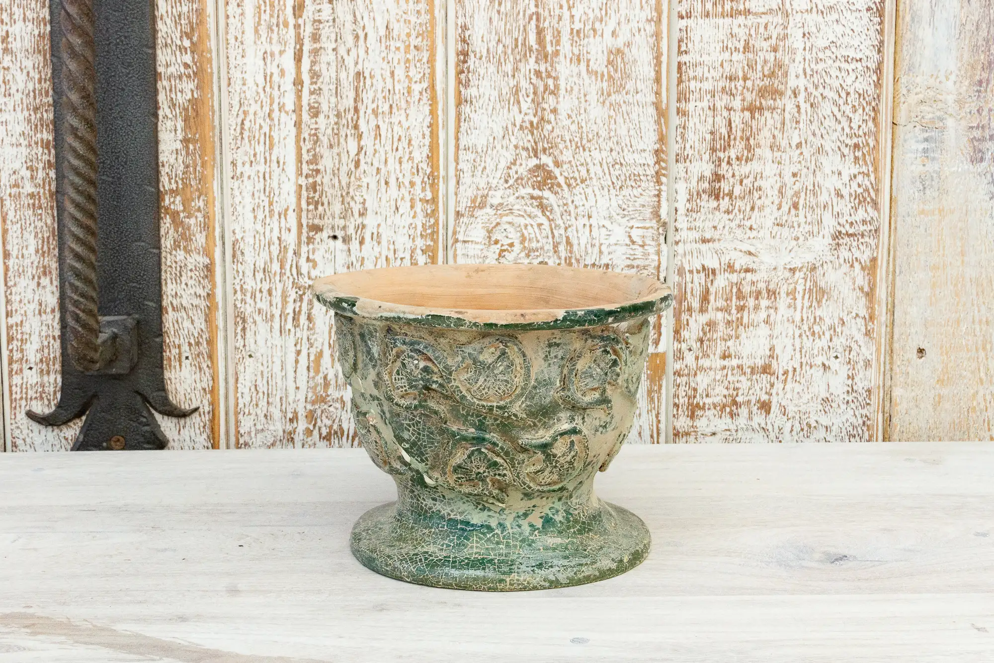 Antique Glazed Asian Floral Ceramic Pot 3 Antique Glazed Asian Floral Ceramic Pot