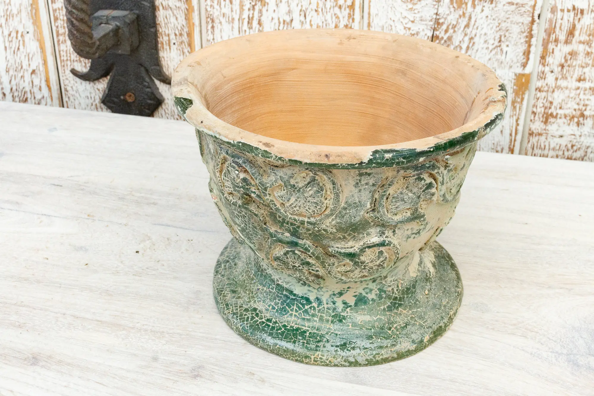 Antique Glazed Asian Floral Ceramic Pot 4 Antique Glazed Asian Floral Ceramic Pot