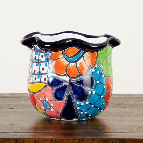 Handmade 6" x 7" Mexican Talavera Ceramic Planter, Multicolor 3 Handmade 6" x 7" Mexican Talavera Ceramic Planter, Multicolor
