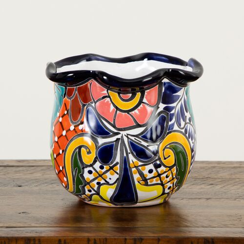 Handmade 6" x 7" Mexican Talavera Ceramic Planter, Multicolor 5 Handmade 6" x 7" Mexican Talavera Ceramic Planter, Multicolor
