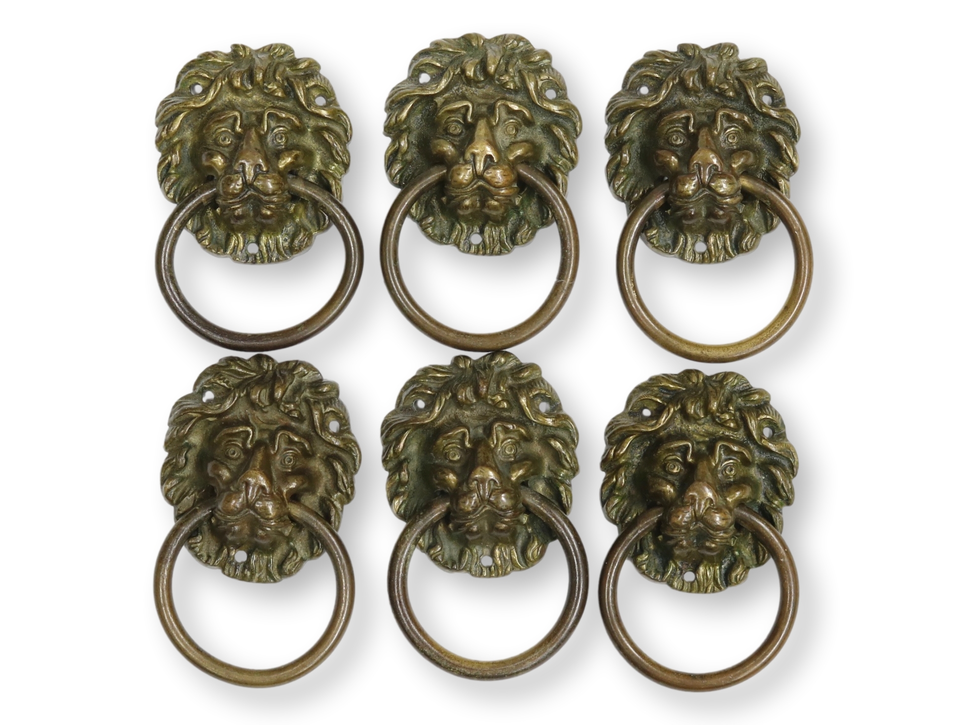 Antique Brass Lion Head Drawer Pulls,S/6 1 Antique Brass Lion Head Drawer Pulls,S/6