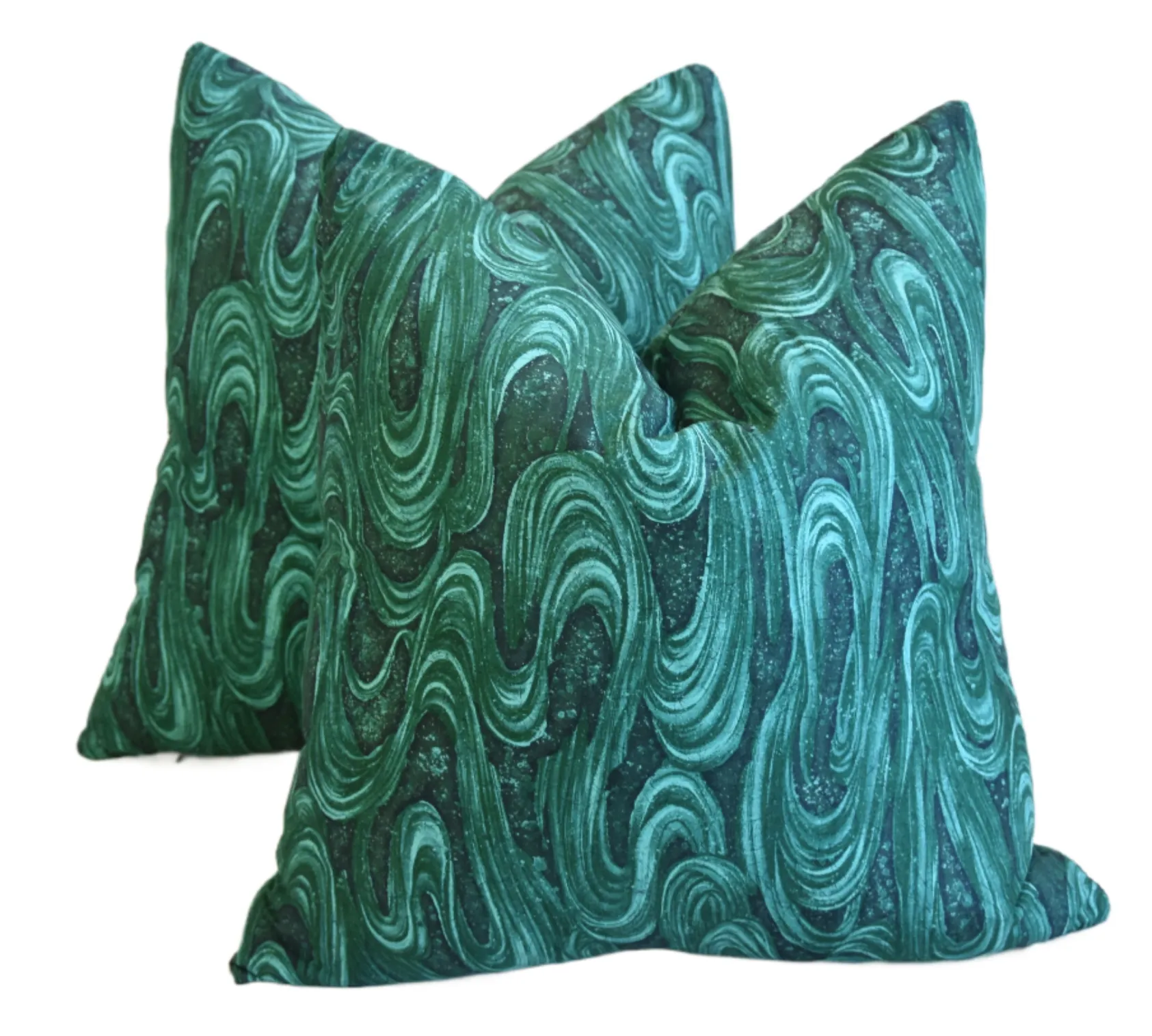 Green Malachite Swirl Pillows, Pair 1 Green Malachite Swirl Pillows, Pair