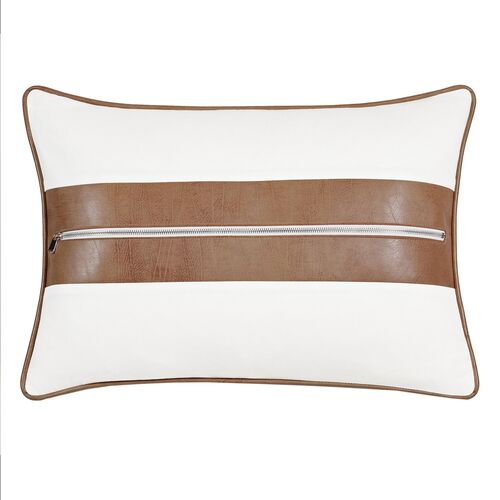 Wave Faux Leather Zipper Pillow, Brown/White