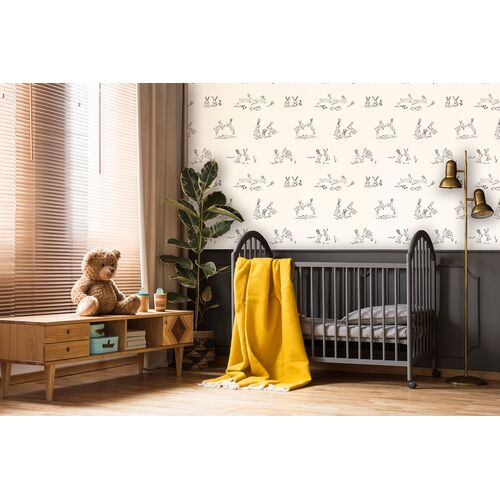 Bunny High Five Wallpaper, Beige 2 Bunny High Five Wallpaper, Beige