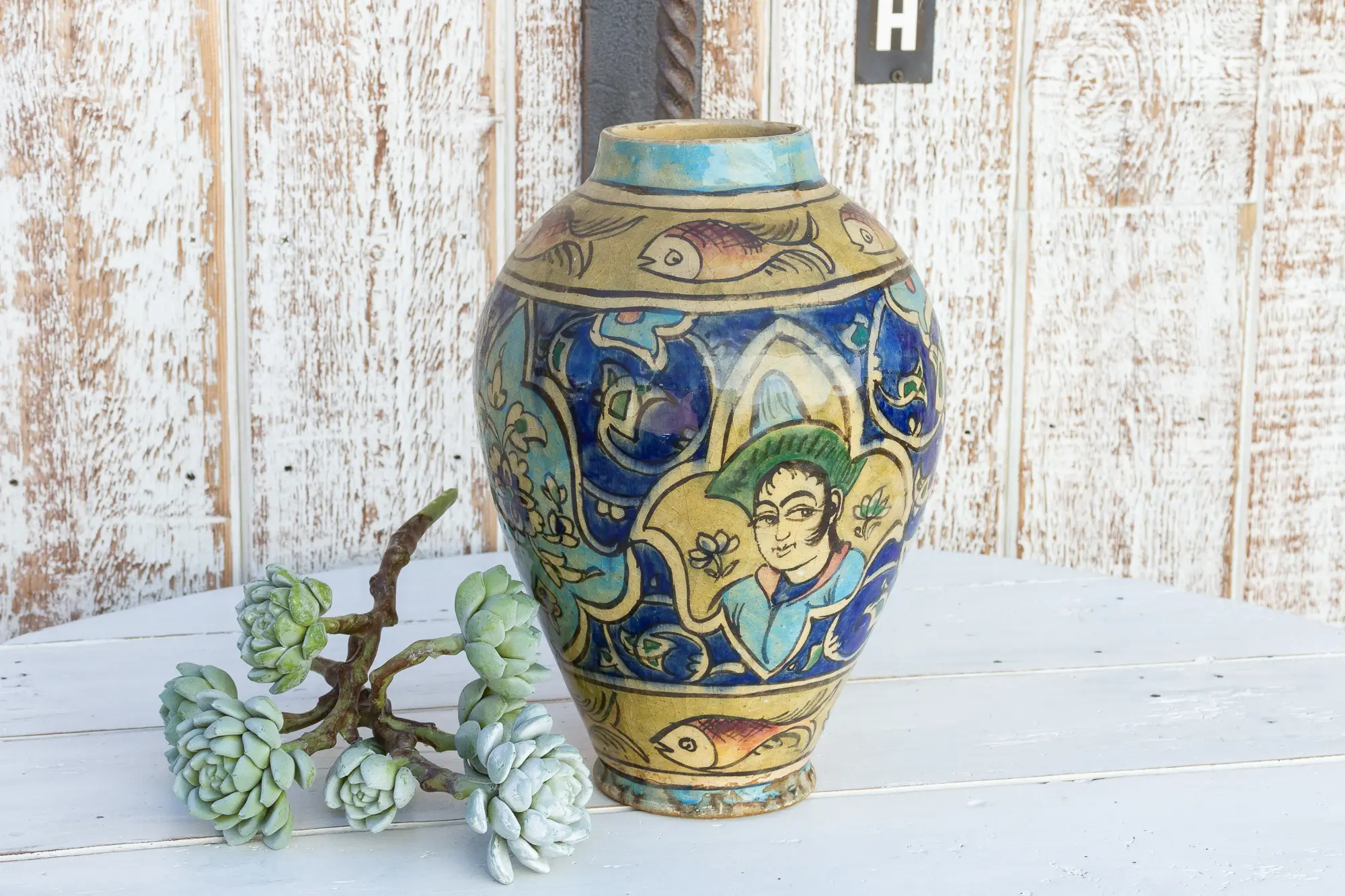 Beautiful Mughal Empire Painted Vase 6 Beautiful Mughal Empire Painted Vase