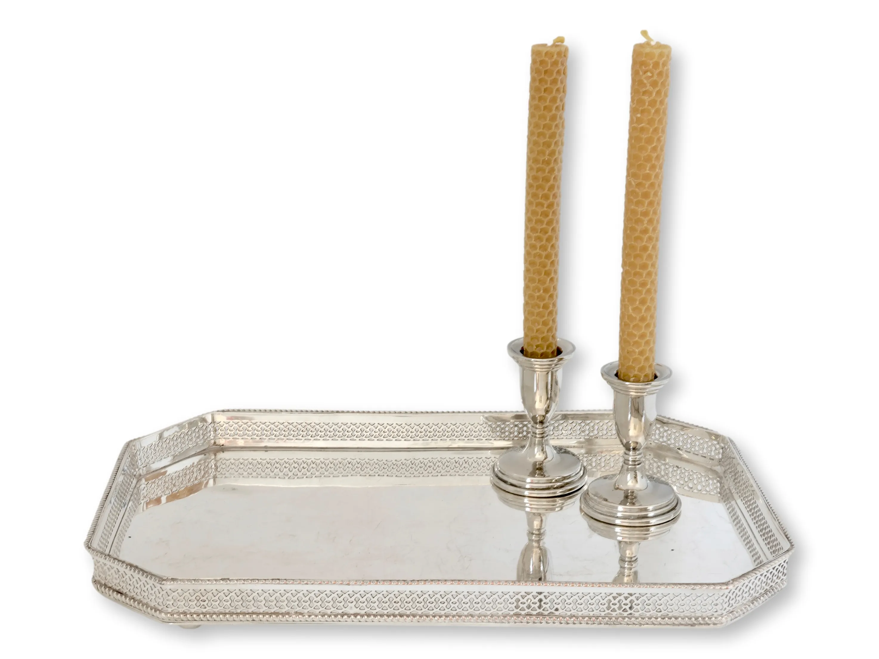 English Mirror FInish Tray &Candlesticks 1 English Mirror FInish Tray &Candlesticks
