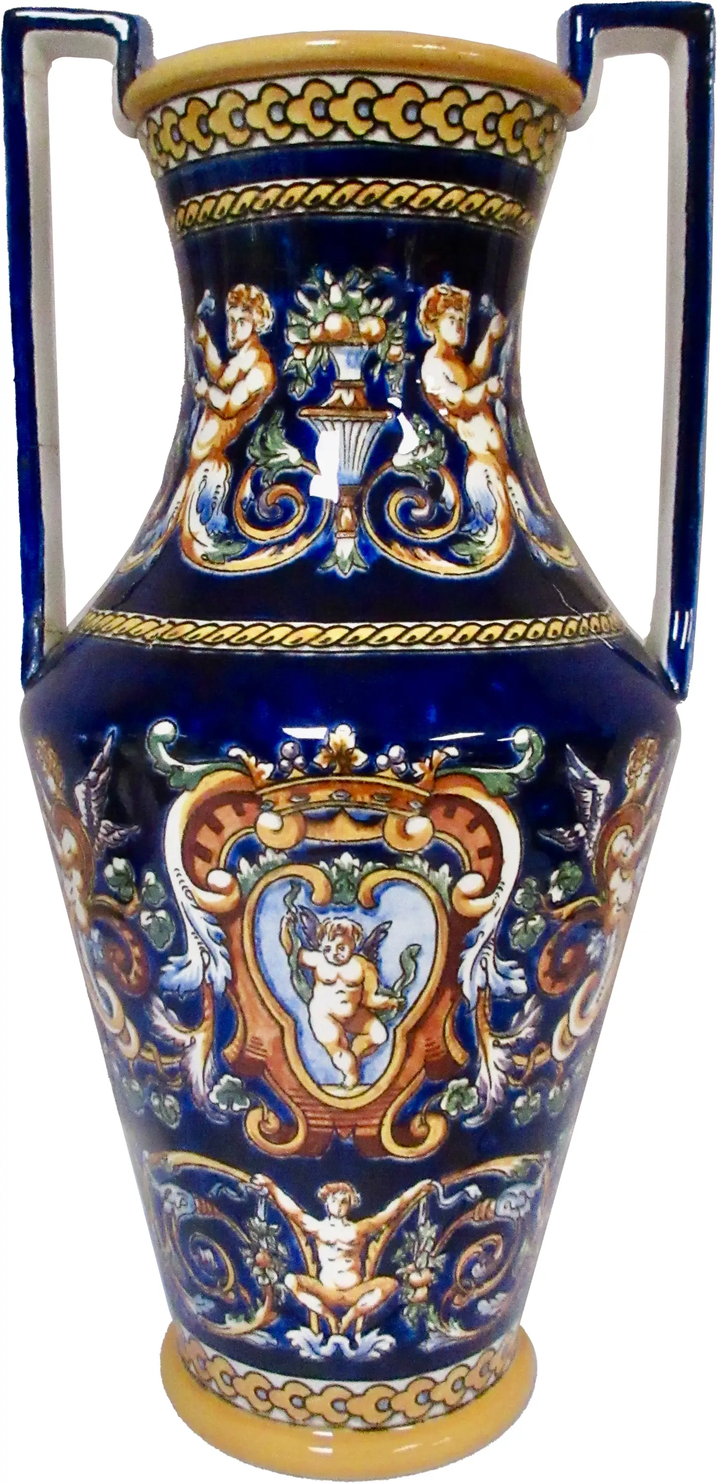 Gien French Faience Trophy Vase 13.25????????????H 2 Gien French Faience Trophy Vase 13.25????????????H