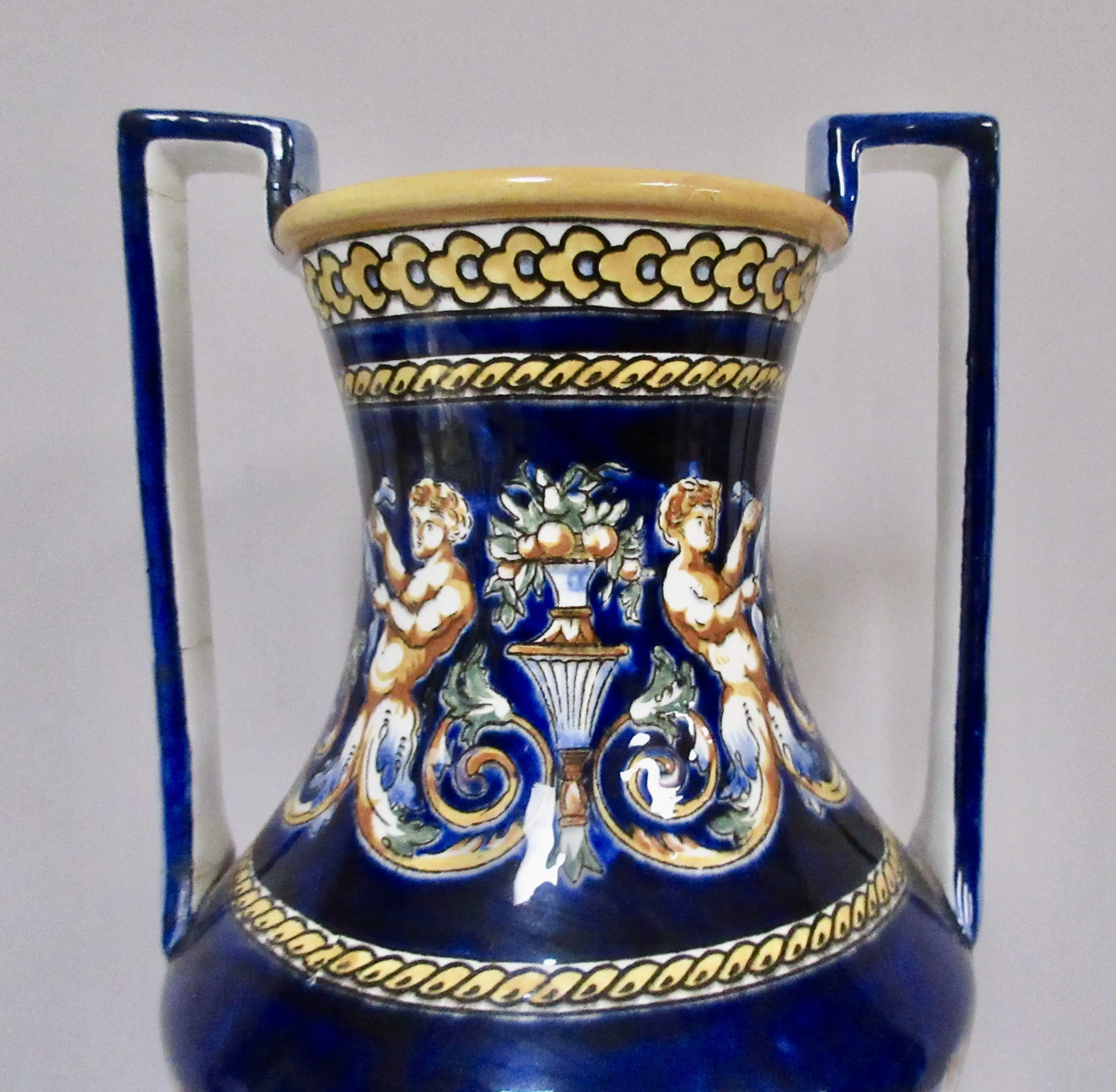 Gien French Faience Trophy Vase 13.25????????????H 3 Gien French Faience Trophy Vase 13.25????????????H