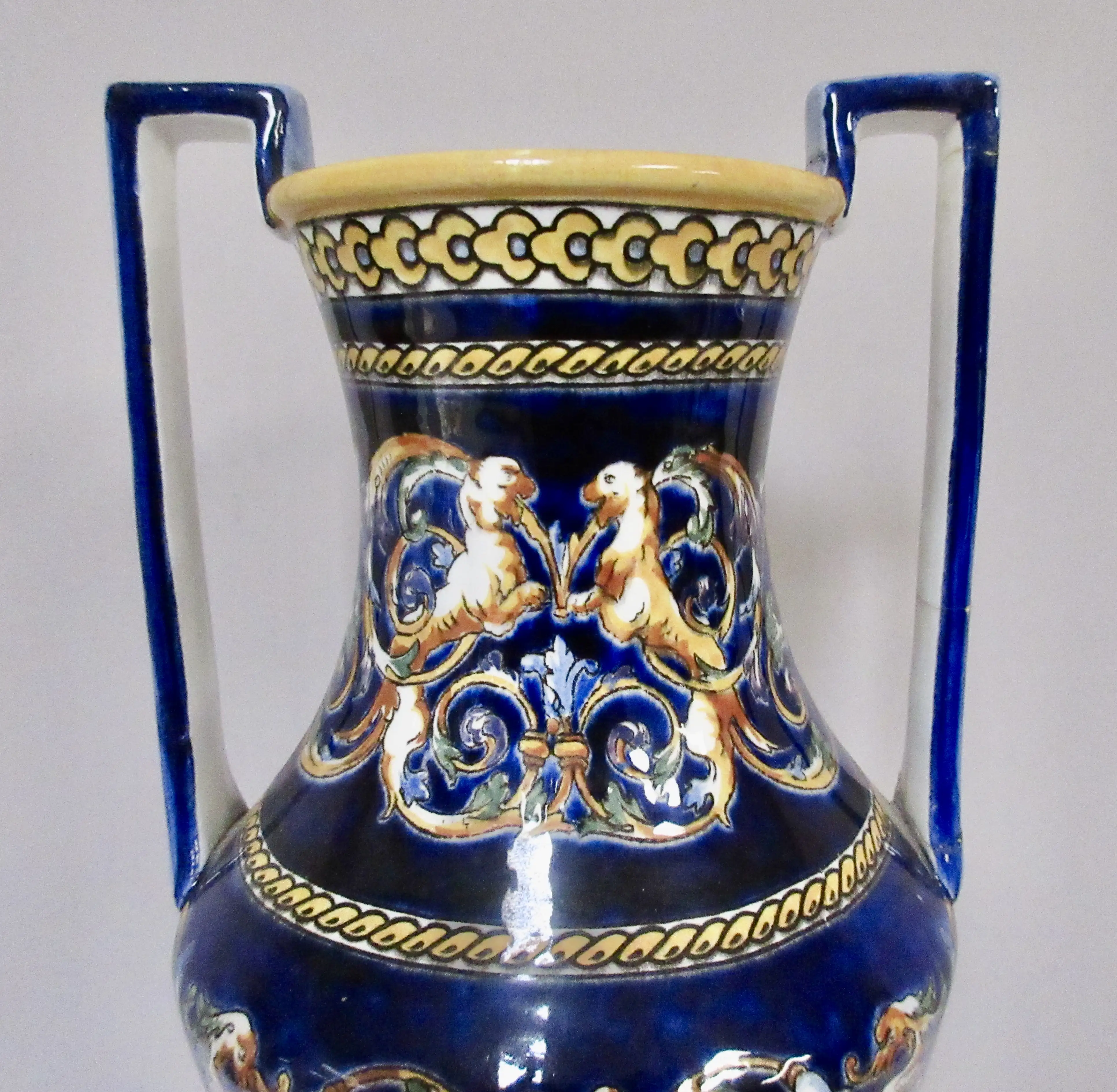 Gien French Faience Trophy Vase 13.25????????????H 6 Gien French Faience Trophy Vase 13.25????????????H