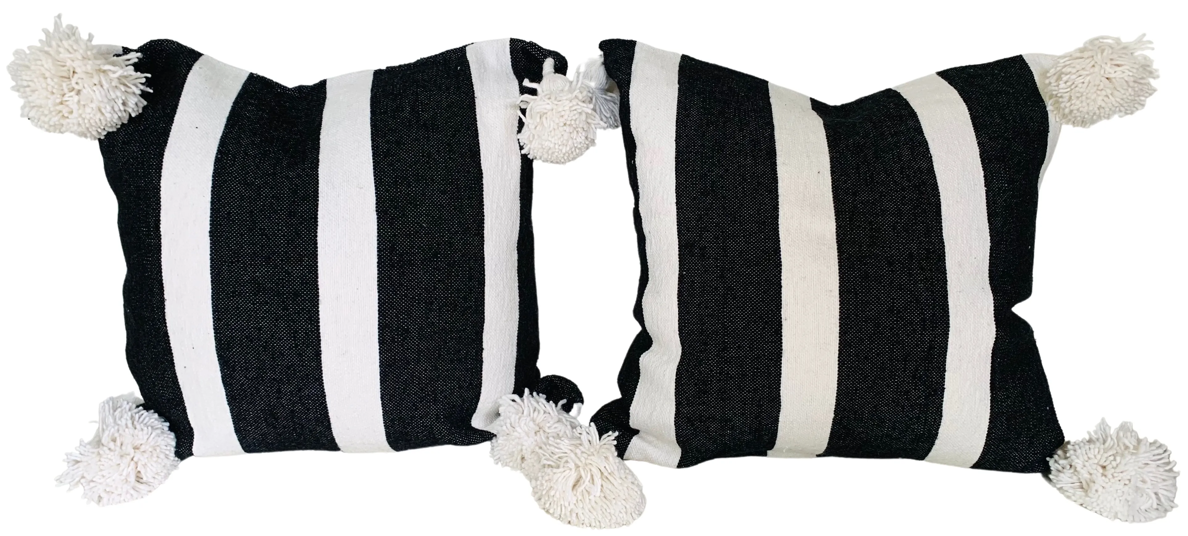 Moroccan Handloomed Pom-Pom Pillows, S/2 3 Moroccan Handloomed Pom-Pom Pillows, S/2