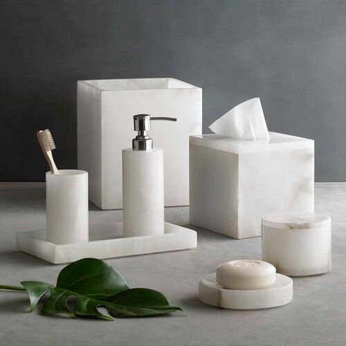 Alabaster Tissue Holder, White 2 Alabaster Tissue Holder, White