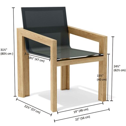 Deluna Outdoor Teak Dining Armchair, Batyline Mesh 5 Deluna Outdoor Teak Dining Armchair, Batyline Mesh