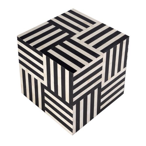 Aiden Square Bone Inlay Block End Table, Black Bone 2 Aiden Square Bone Inlay Block End Table, Black Bone