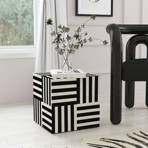 Aiden Square Bone Inlay Block End Table, Black Bone 6 Aiden Square Bone Inlay Block End Table, Black Bone
