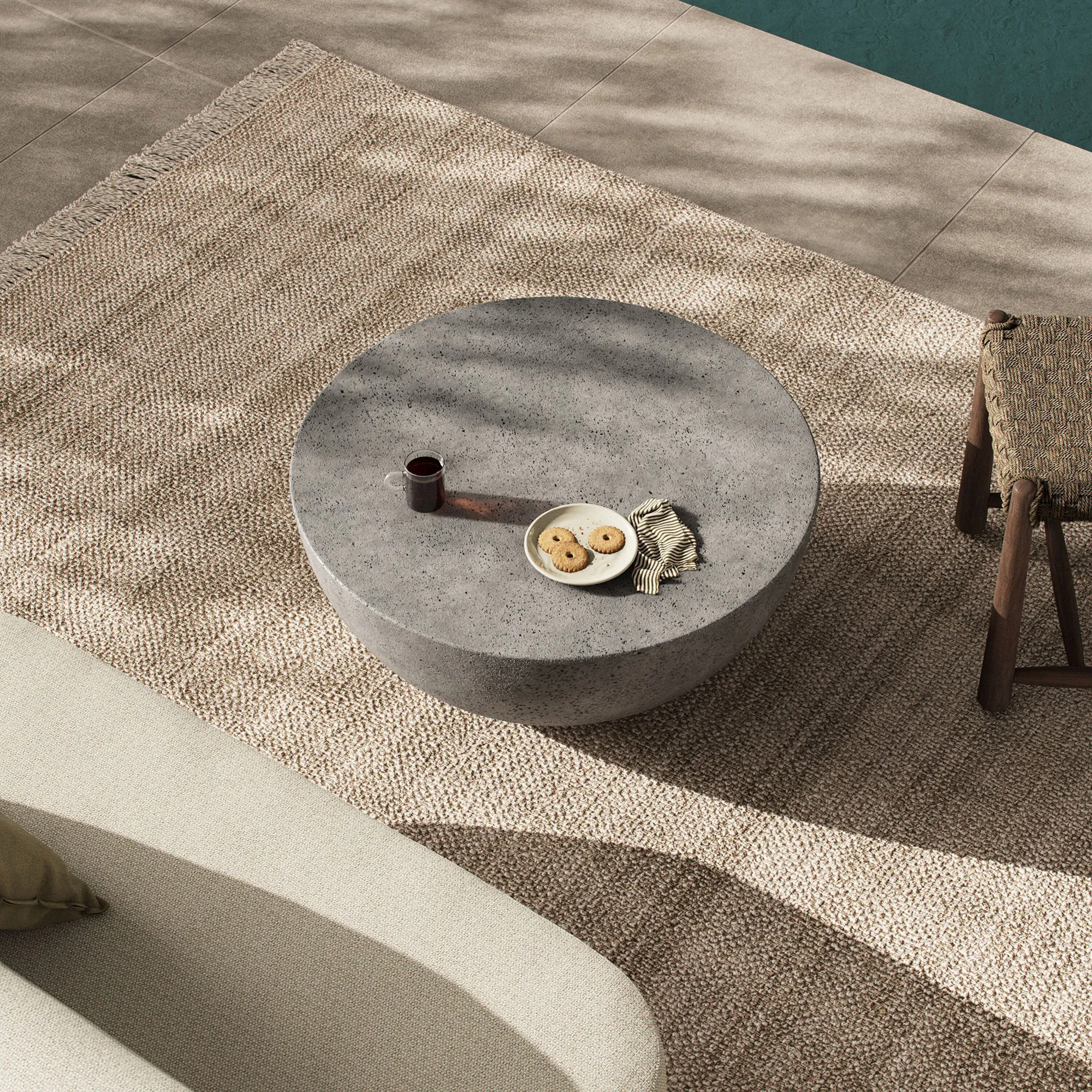 Solarae Outdoor Round Coffee Table, Aged Smoke Concrete 2 Solarae Outdoor Round Coffee Table, Aged Smoke Concrete