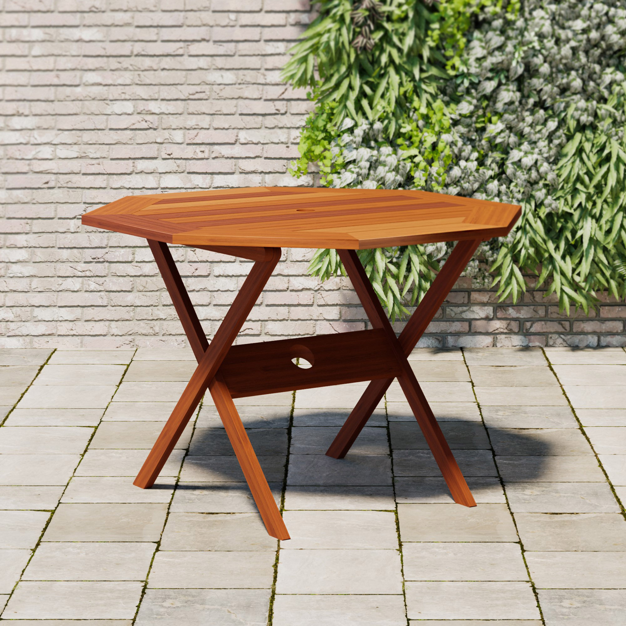 Samos Folding Outdoor Eucalyptus Octagonal Dining Table, Natural 2 Samos Folding Outdoor Eucalyptus Octagonal Dining Table, Natural