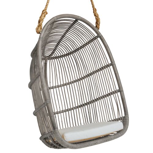 Renoir Rattan Hanging Swing Chair, Taupe Grey/White 1 Renoir Rattan Hanging Swing Chair, Taupe Grey/White