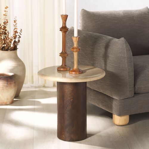 Emberly Accent Table, Dark Brown/Travertine 2 Emberly Accent Table, Dark Brown/Travertine